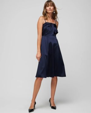 Petite Sleeveless Satin Draped Fit & Flare Midi