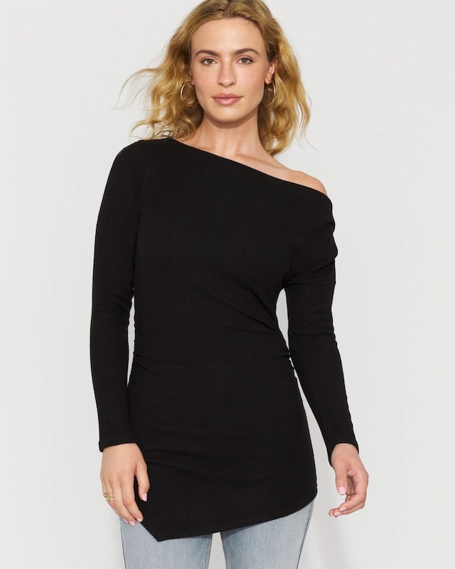 Asymmetrical Rib Snit Top