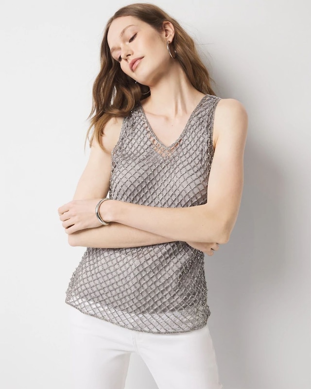 Beaded V-Neck Tank Top