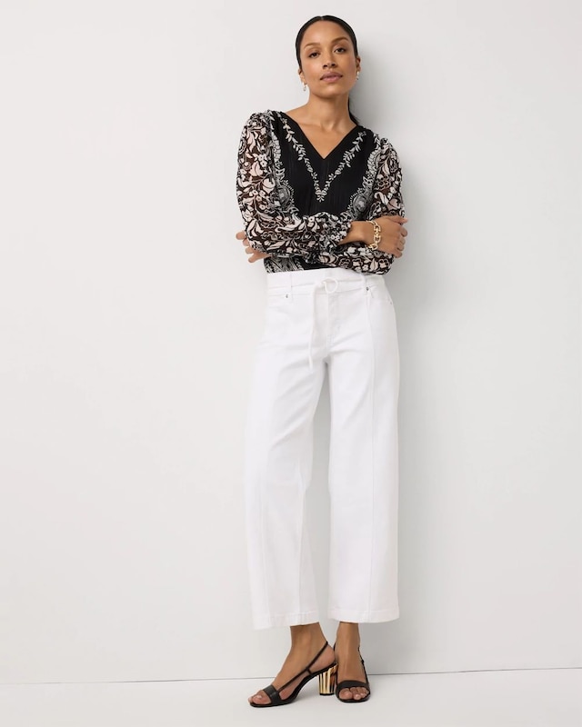 Braided Belt High Rise Wide Leg Crop Jean