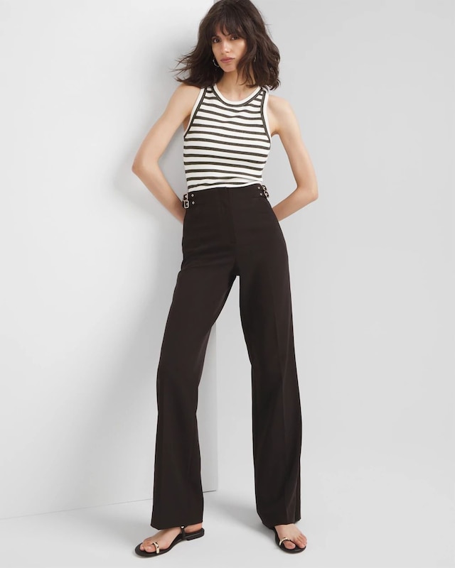 Petite Buckle-Waist Wide-Leg Pant