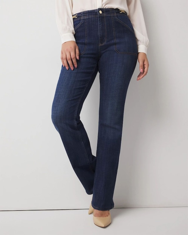 Curvy Chain Detail High-Rise Bootcut Jean