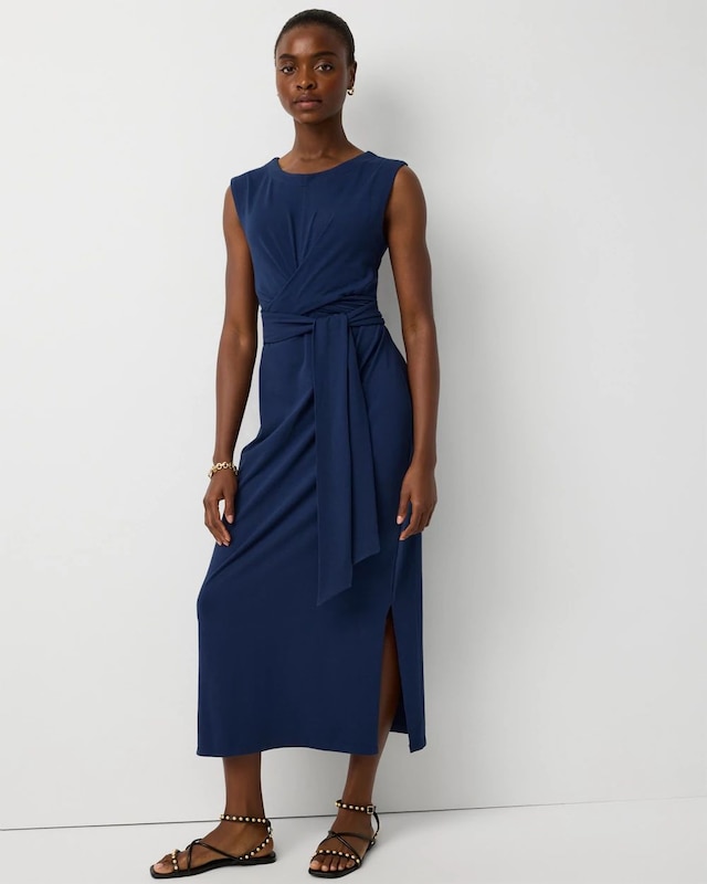 Ponte Tie-Waist Midi Dress