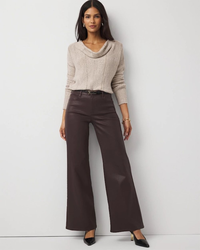 Petite Coated Denim High Rise Wide Leg Jean