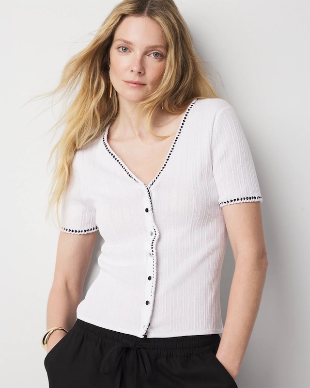 Braided Trim Cardigan Sweater