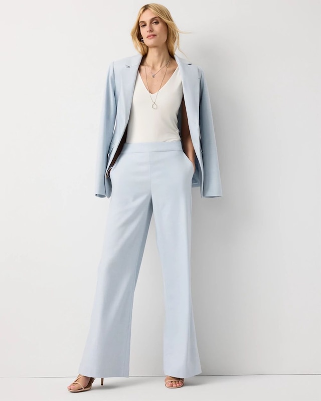 Petite Crosshatch Flat-Front Wide Leg Pants