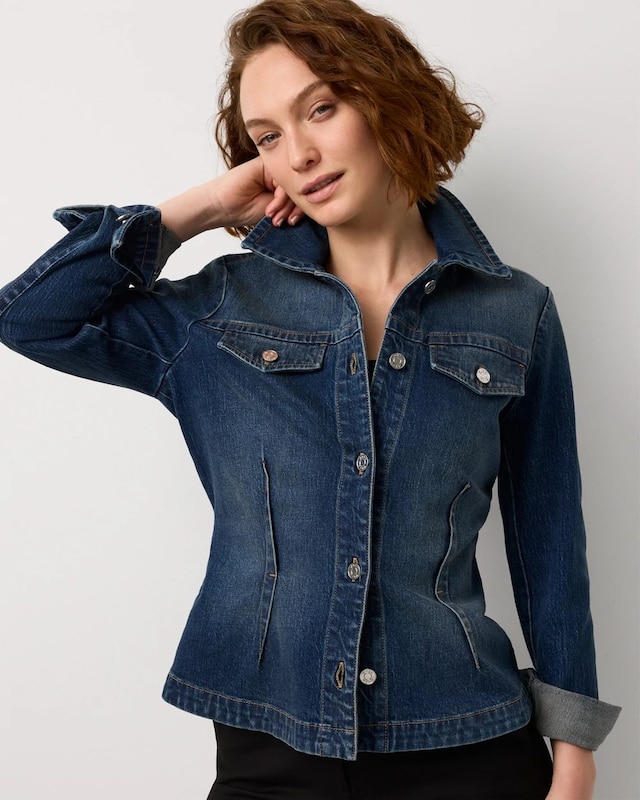 Petite Pleated Denim Trucker Jacket