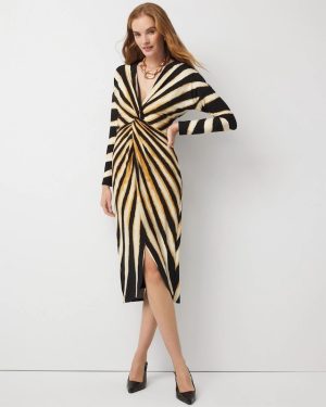 Petite Sunburst Front Twist Midi Dress