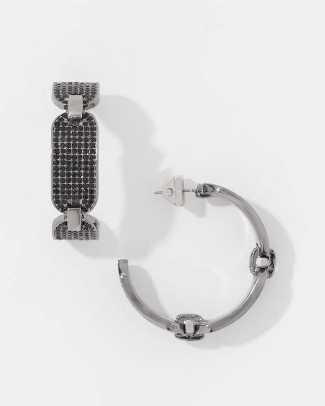 Hematite + Pav�� Hoop Earrings