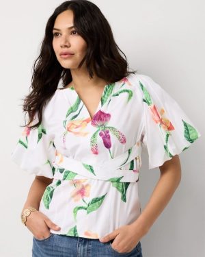 Petite Puff Sleeve Poplin Blouse