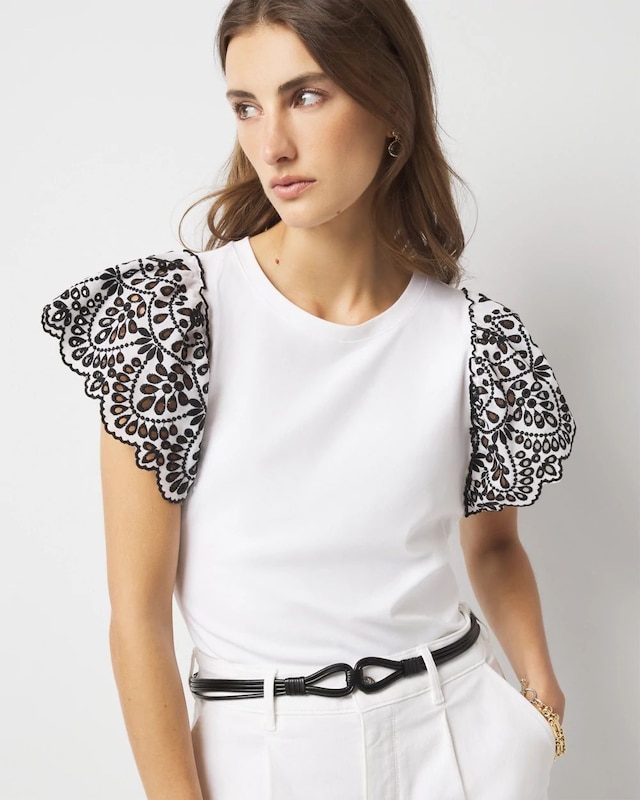 Eyelet Sleeve Crewneck Tee