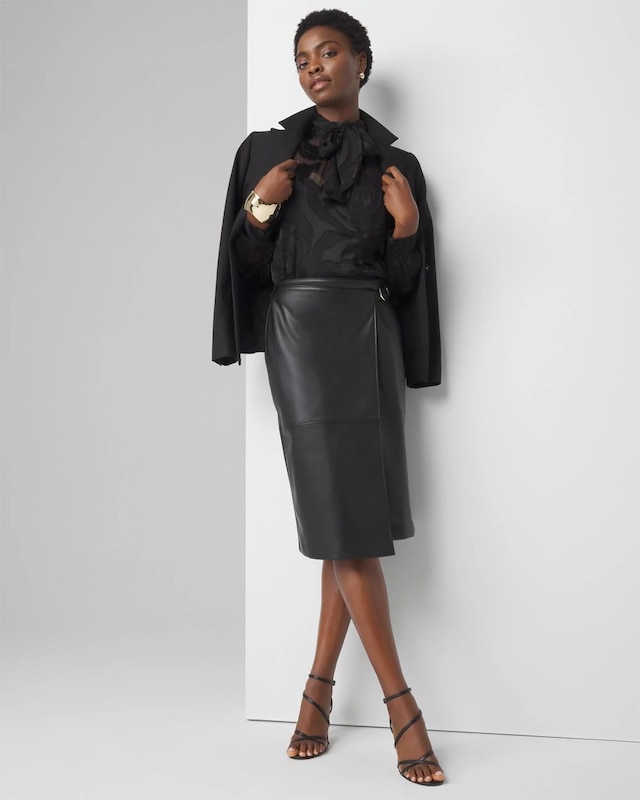Petite Faux Leather Wrap Skirt