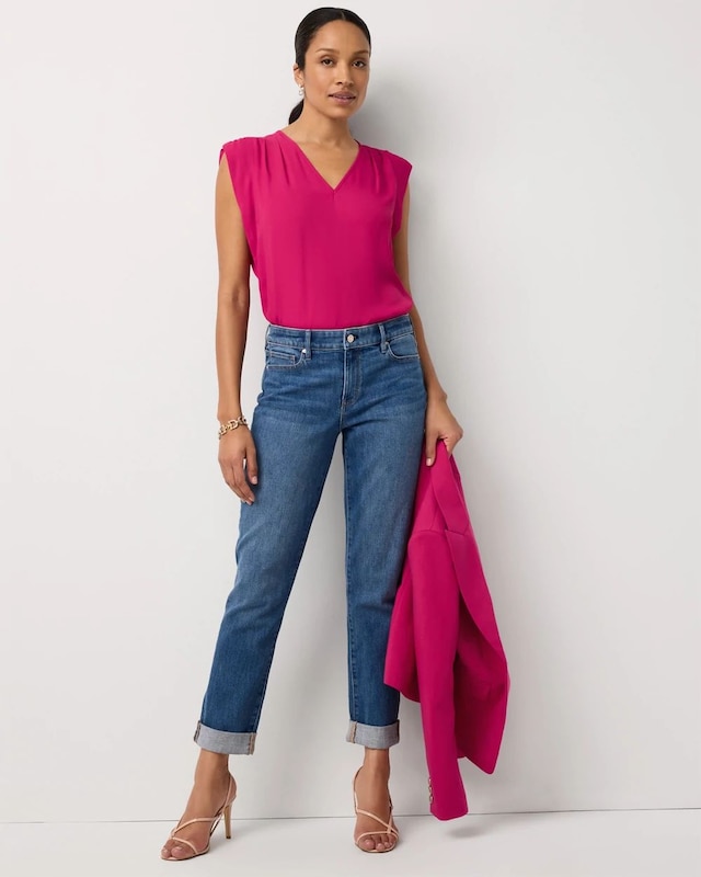 Petite Mid Rise Girlfriend Ankle Jean