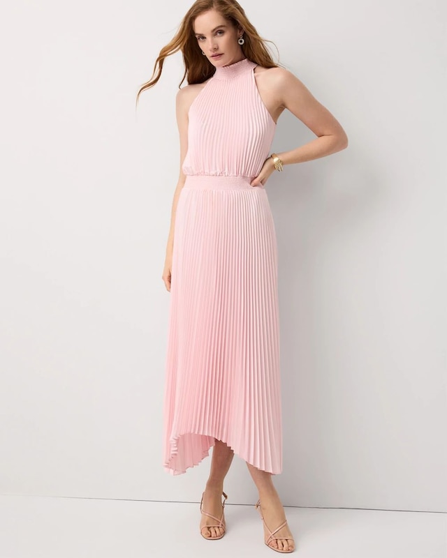 Pleated Midi Halter Dress