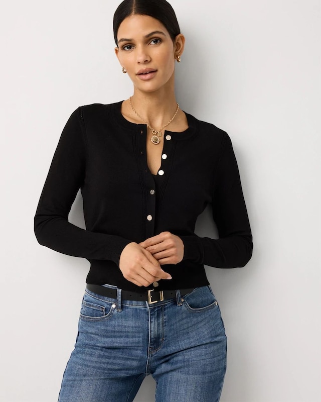 Crewneck Button-Front Cardigan
