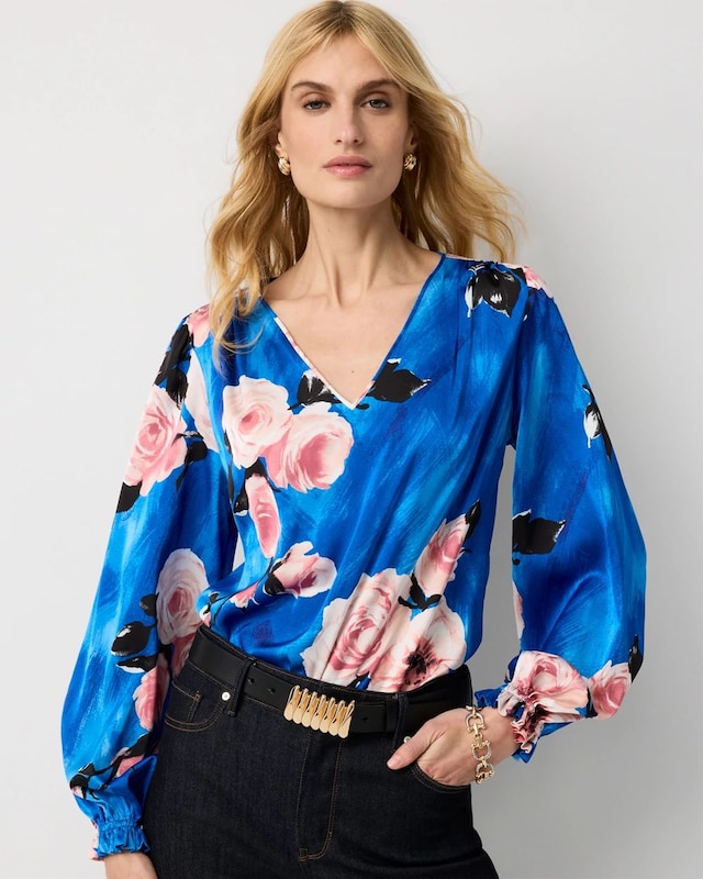 Ruffle Cuff Satin Blouse
