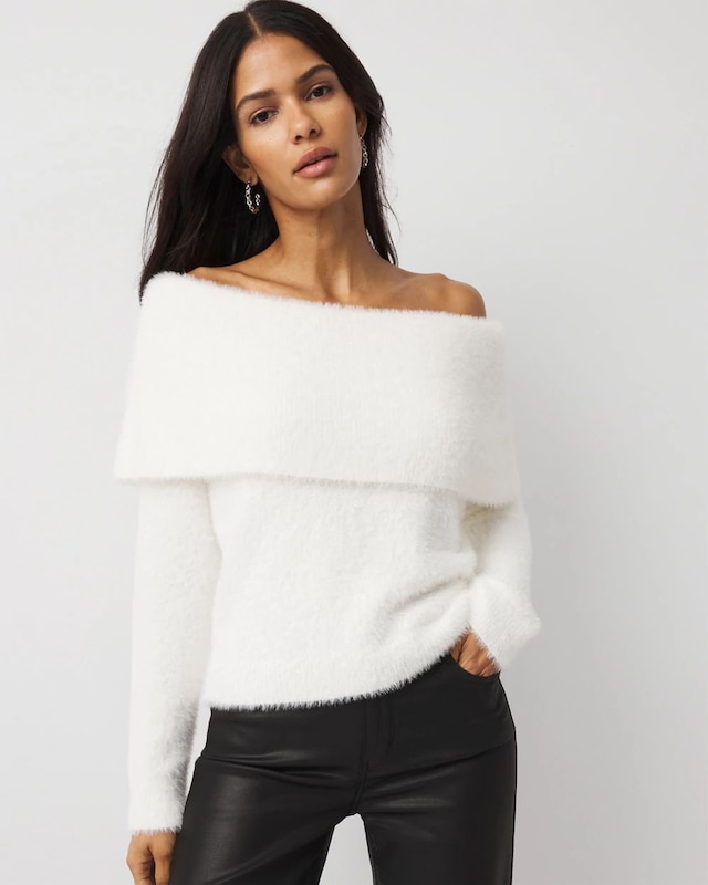 Off-The-Shoulder Brushed Pullover Sweater