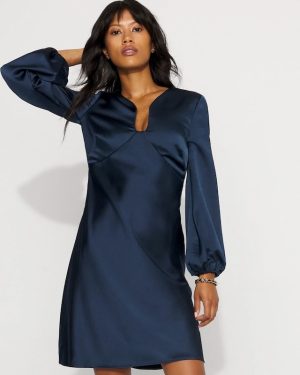 Petite Balloon Sleeve Satin Dress