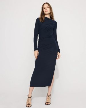 Petite Asymmetrical Mockneck Bodycon Dress