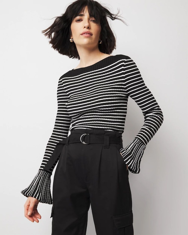 Striped Flared Cuff Sweater