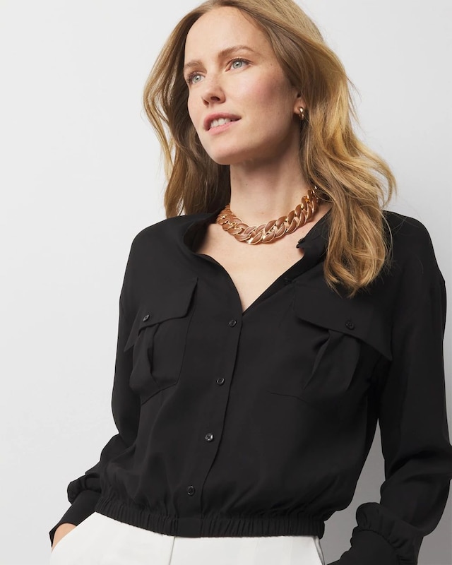 Petite Satin Utility Shirt