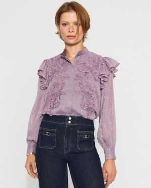 Chiffon Floral Appliqu�� Blouse