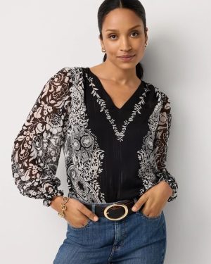 Petite Metallic V-neck Blouse