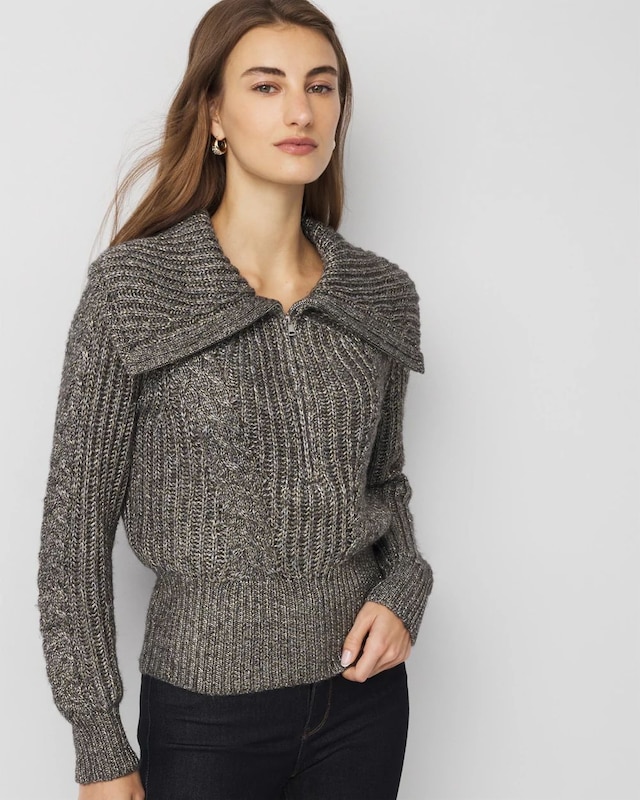Petite Half Zip Metallic Knit Sweater