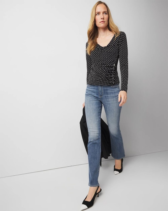 Petite Ruched Button Trimmed Top