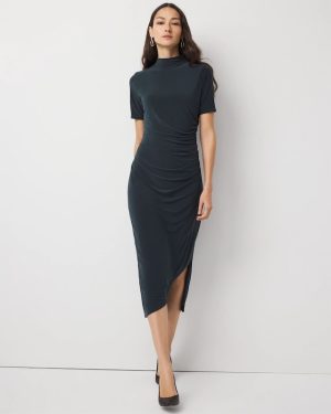 Petite Ruched Mockneck Midi Dress