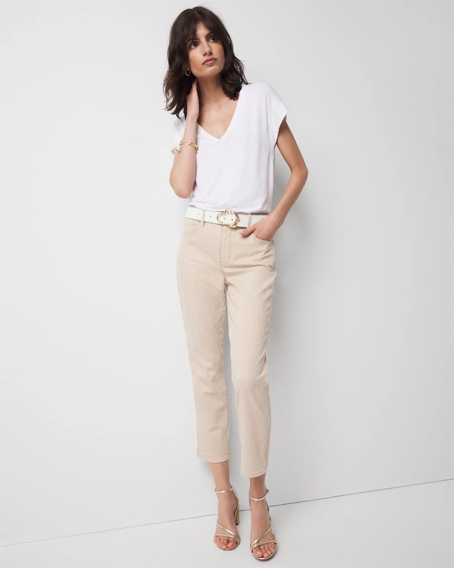 High-Rise Striped Straight Jean