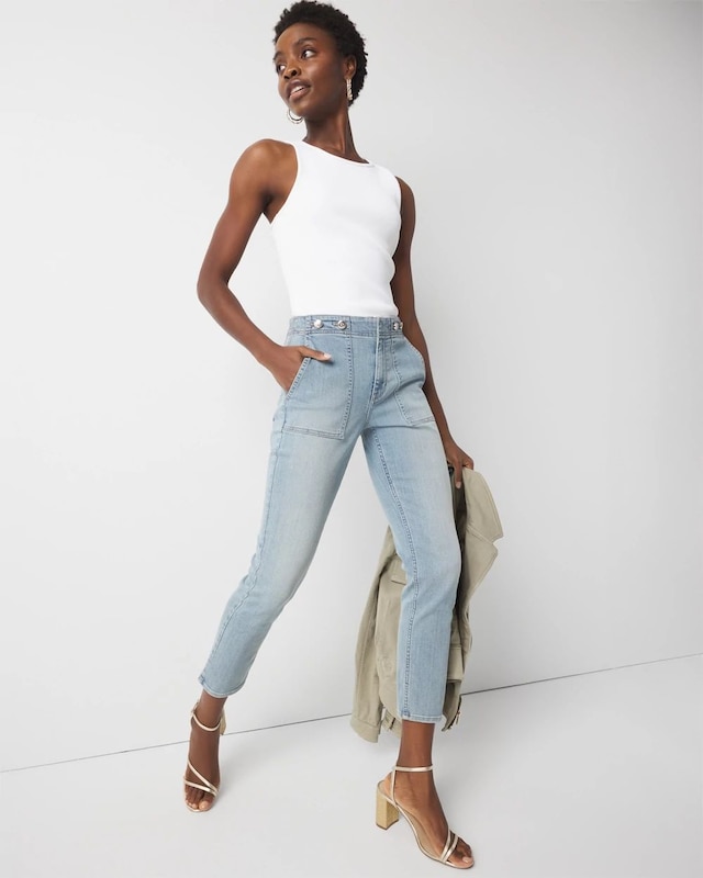 Petite High-Rise Novelty Waist Slim Cropped Jean