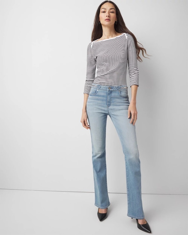 Petite High-Rise Horsebit Skinny Flare Jeans
