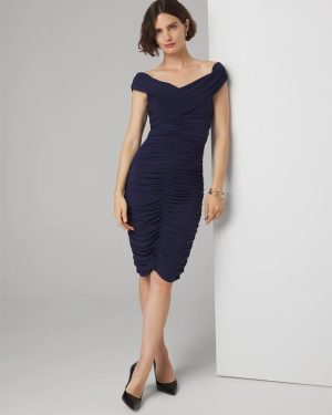 Petite Off-The-Shoulder Ruched Bodycon Dress