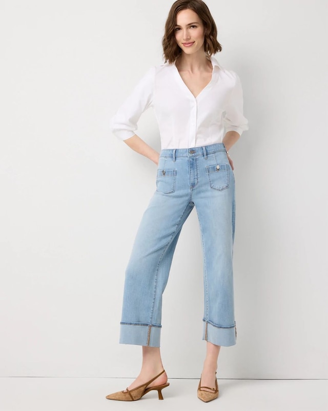 Petite Cuffed High-Rise Wide Leg Crop Jean