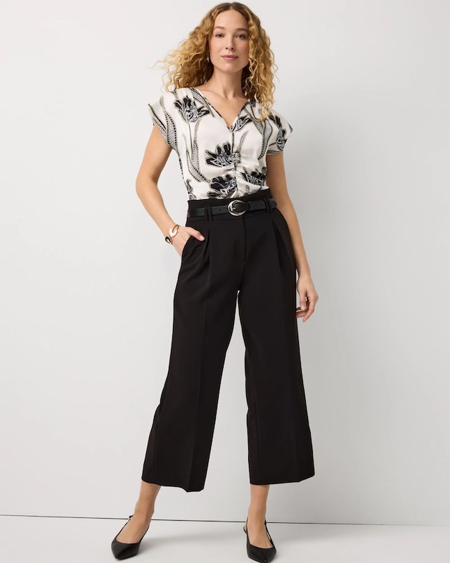 Petite Pleated Cropped Wide Leg Pant