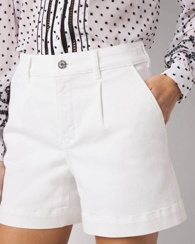 High-Rise Pleated Denim Short