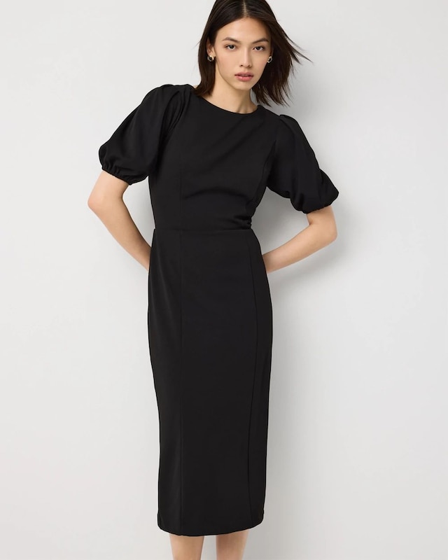 Puff Sleeve Midi Sheath Dress