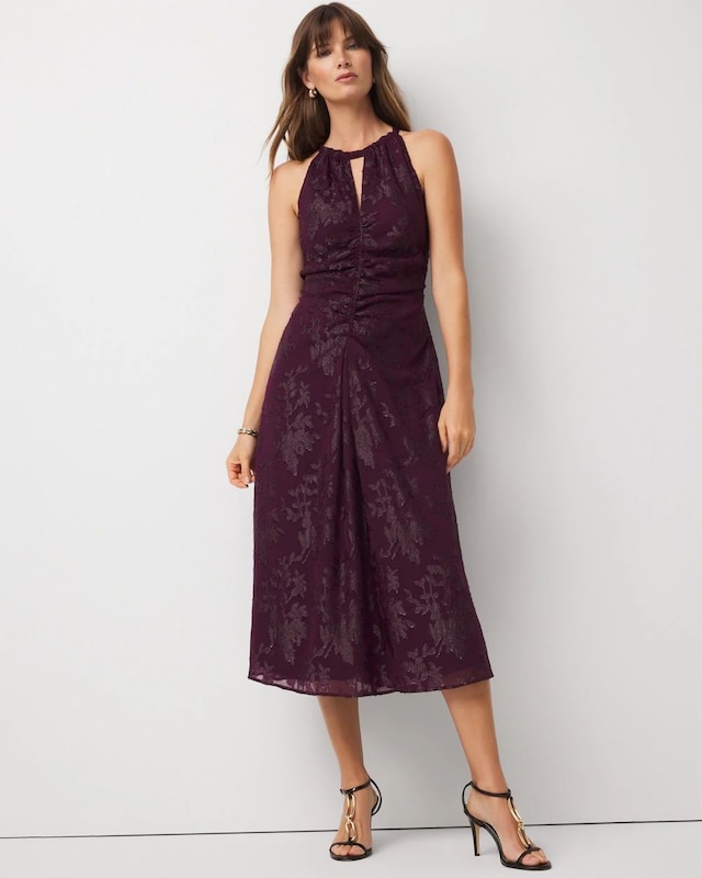 Petite Jacquard Halter Midi Dress