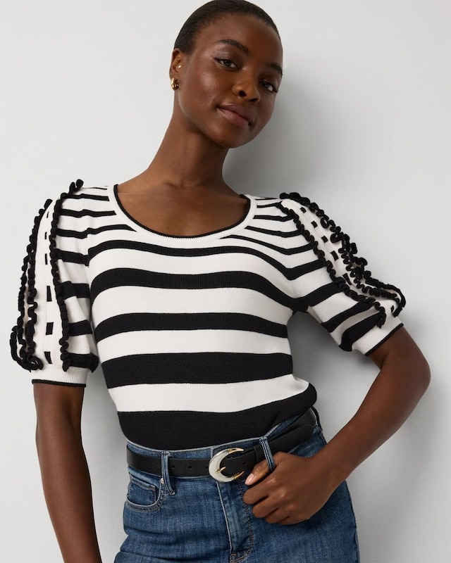 Striped Short Sleeve Pullover Sweater