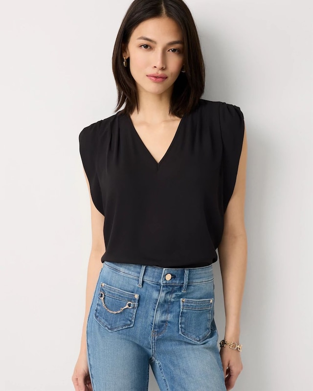 Ruched Shoulder Crepe Shell