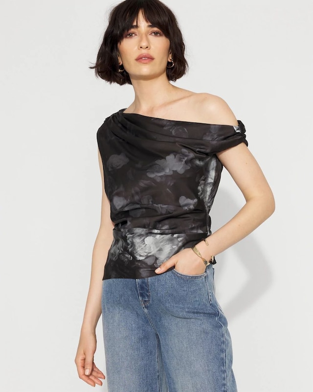Petite Off-the-Shoulder Satin Top