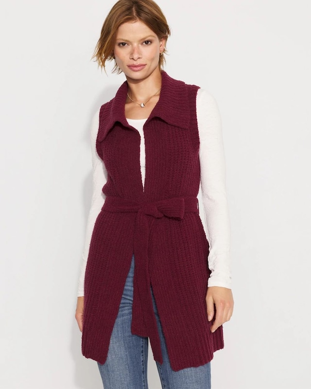 Boucl�� Sleeveless Tie-Waist Sweater Vest