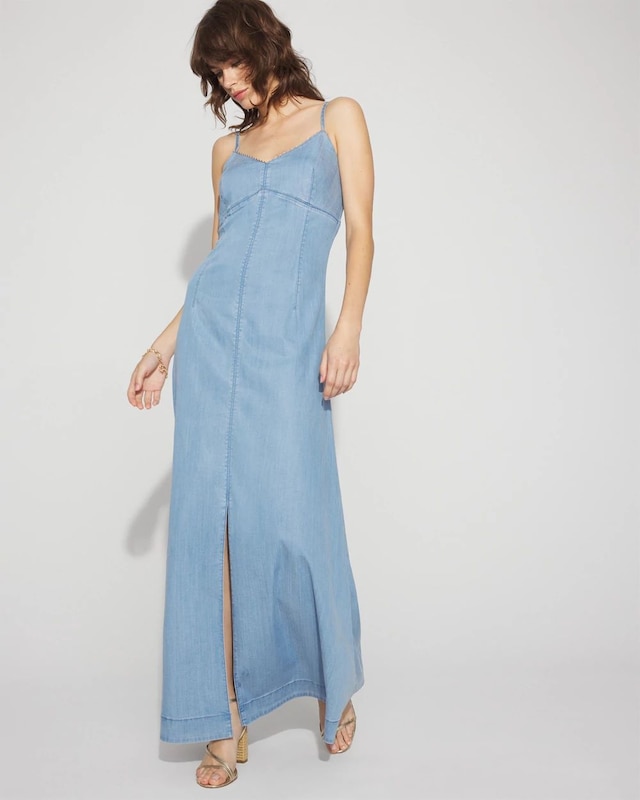Petite Chain Detail Denim Maxi Dress
