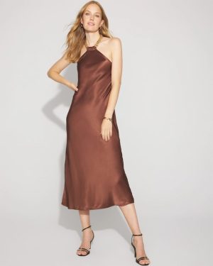 Petite Chain Detail Satin Slip Dress