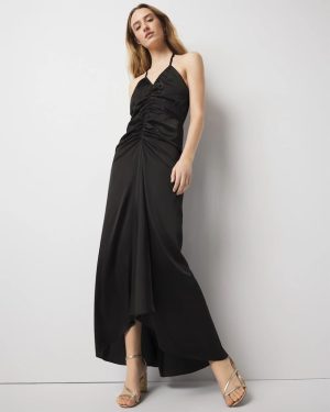 Petite Satin Halter Maxi Dress