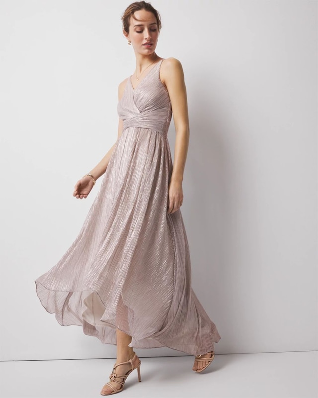 Petite Twist-Front Pleated Midi Dress