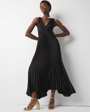 Petite Satin Pleated Midi Dress