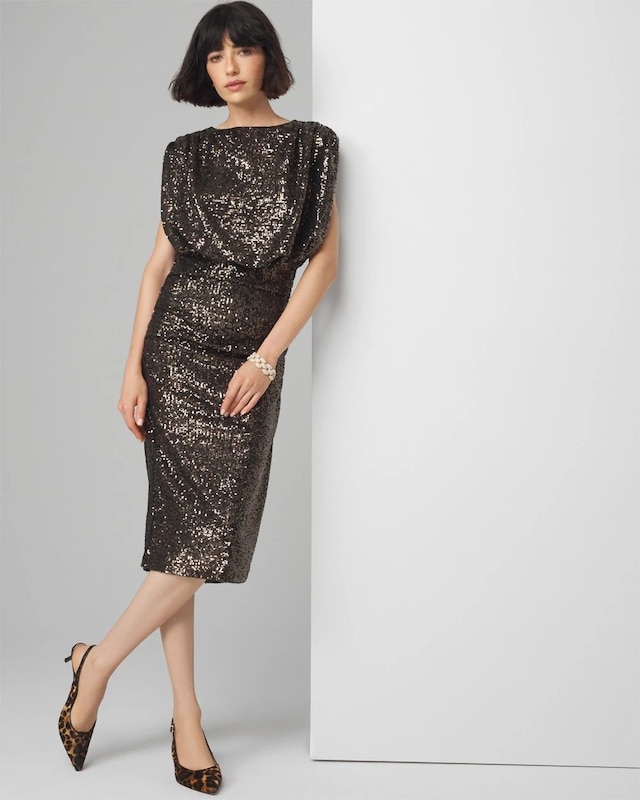 Petite Sequin Ruched Midi Dress