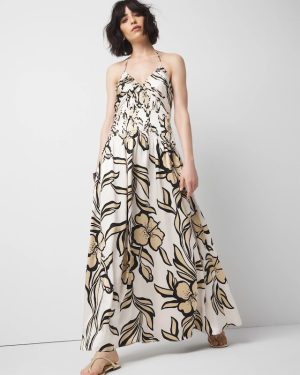 Petite Satin Halter Maxi Dress